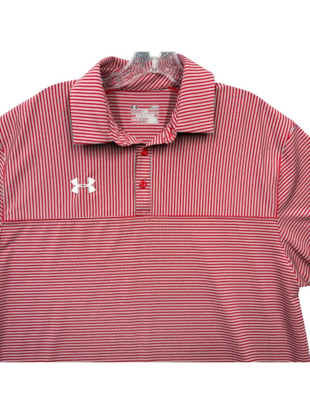 Under Armour Loose Heat Gear Polo Micro Stripe Gray Mens L Golf Outdoor Office